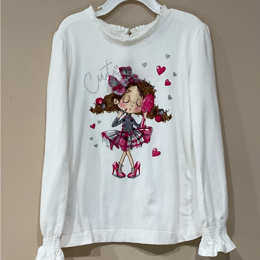 🌼🌼🌼Mayoral Girl’s White Sleeves 3D Adorned Shirt, Size 9